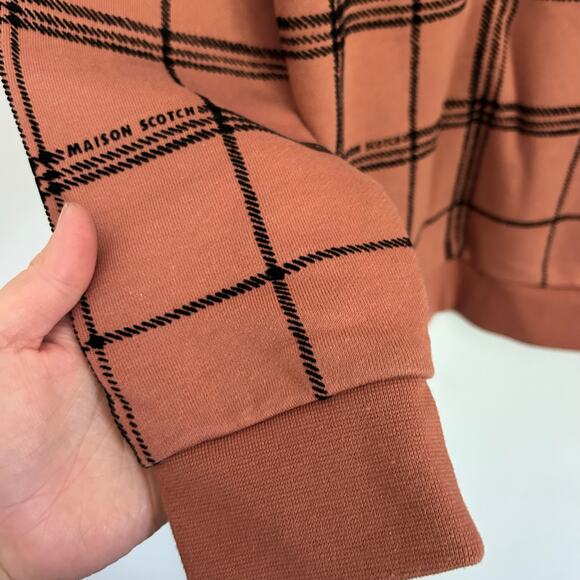 Scotch & Soda Plaid Crew Neck Cotton Pullover Top Size M Orange - Picture 7 of 7